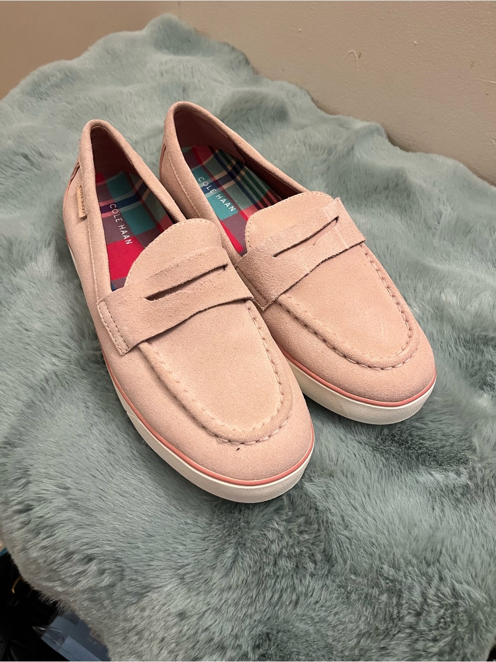 Cole Haan Pink Genuine Suede Slip-On Penny Loafers